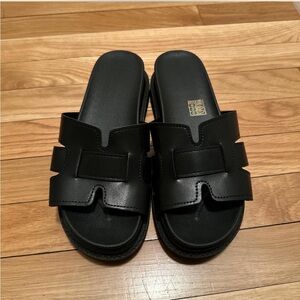 Black Faux Leather Slide Sandals size 8